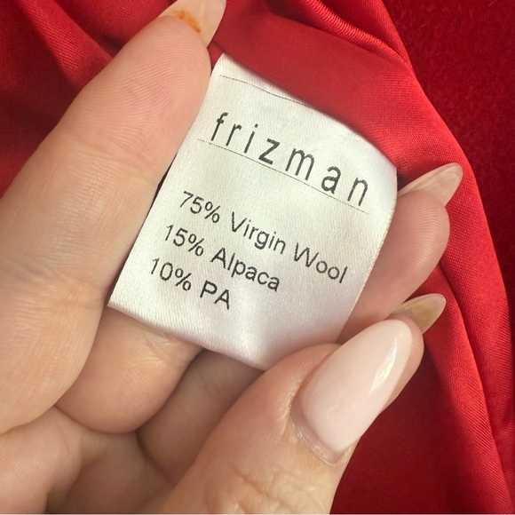 Frizman red virgin wool wrap coat with fur shoulder detail - size Medium - Picture 13 of 13